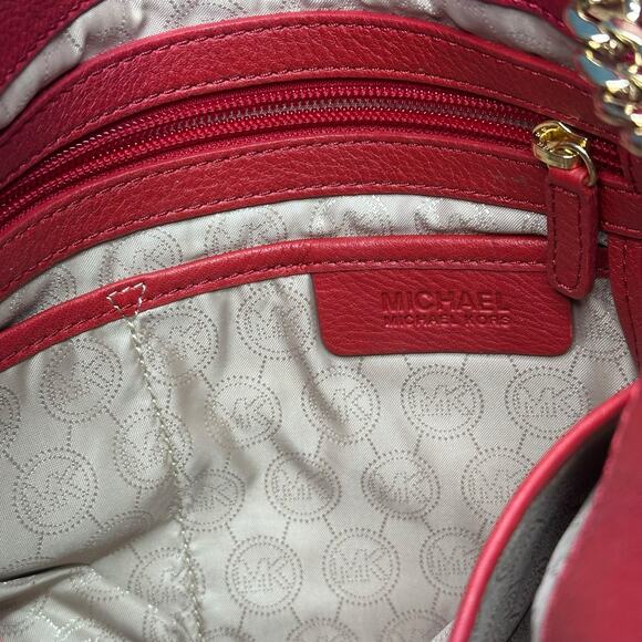 Michael Kors Red Leather Chain Tote Bag with Adjustable Strap - Picture 4 of 6